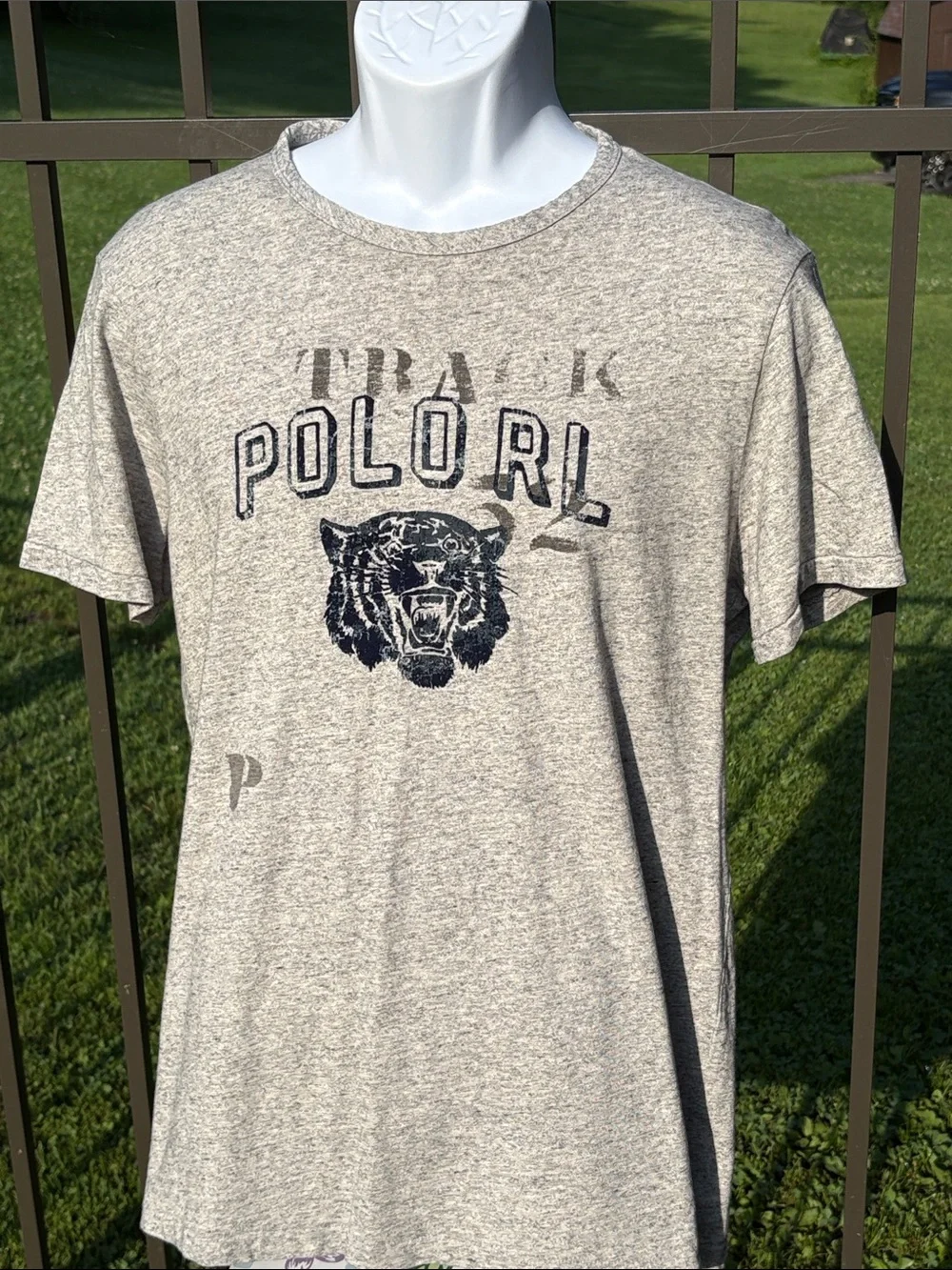 Polo Ralph Lauren Tiger Track & Field Letterman Heather Gray RL Shirt Sz Large
